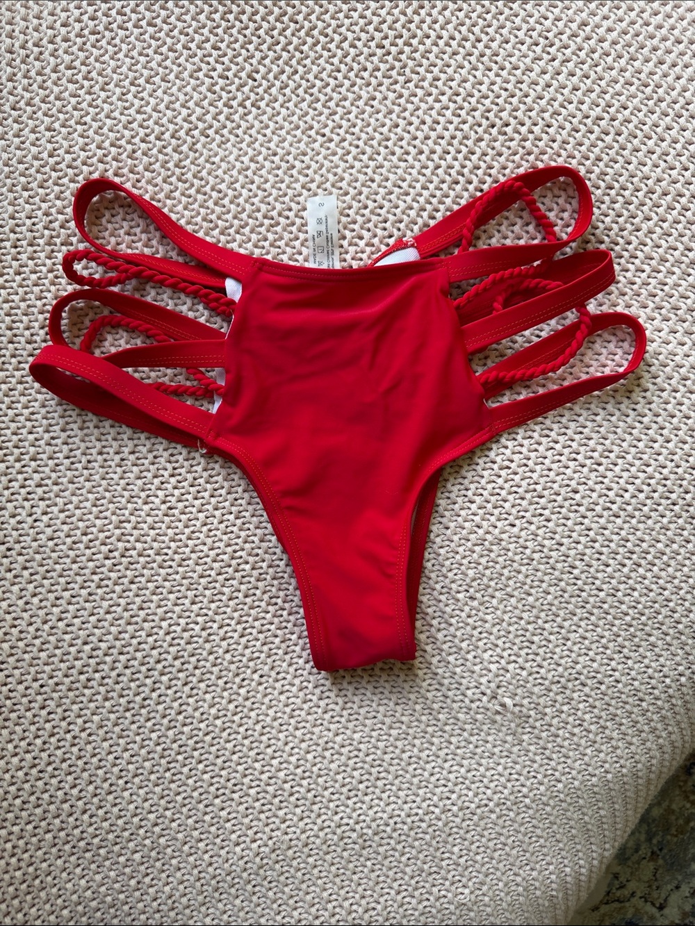 Red Strappy High-Cut Bikini Bottoms